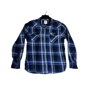Levis L/S Blue Plaid Button Down Flannel Shirt Mens XL